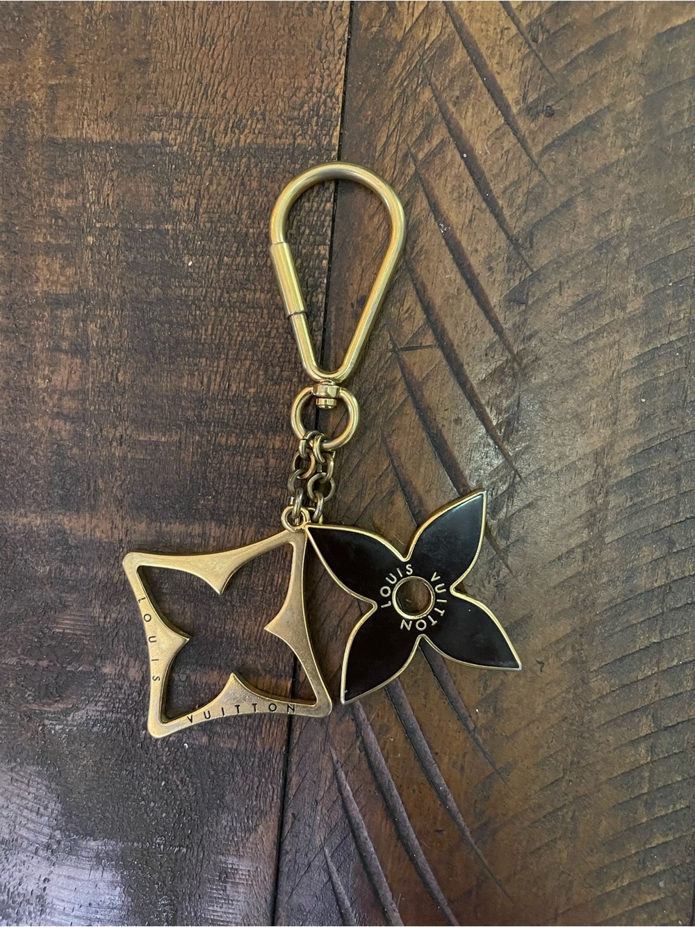 Gold Louis Vuitton Flower Puzzle Keychain Charm - Black & Gold